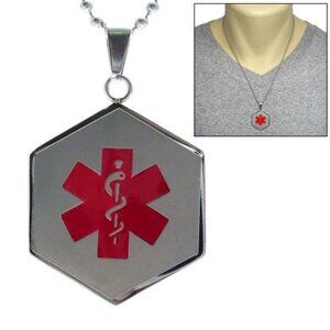 SPECIAL STAINLESS STEEL ENGRAVABLE HEXAGONAL CADUCEUS MEDICAL PENDANT NECKLACE
